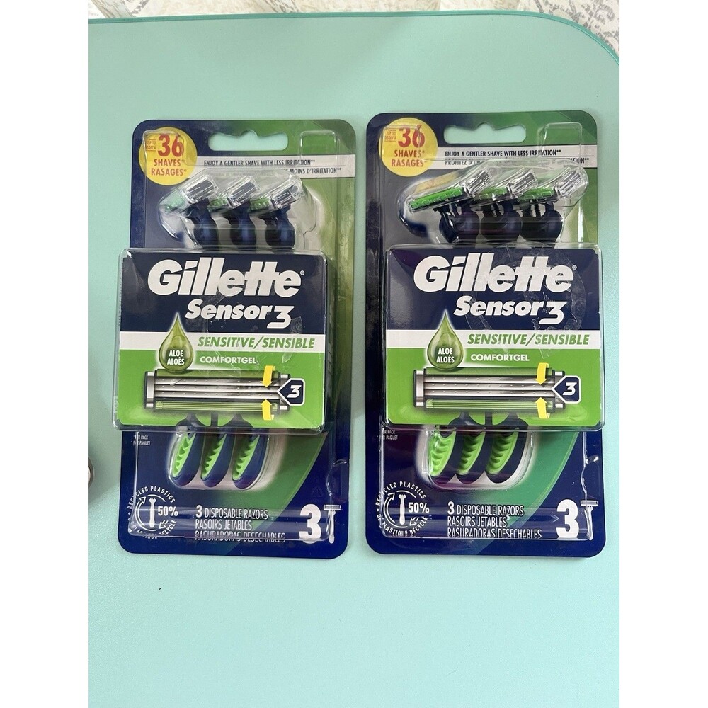 Gillette sensor 3 disposable razors 3 Pk 2 Pack In Bundle. 6 Razors Total